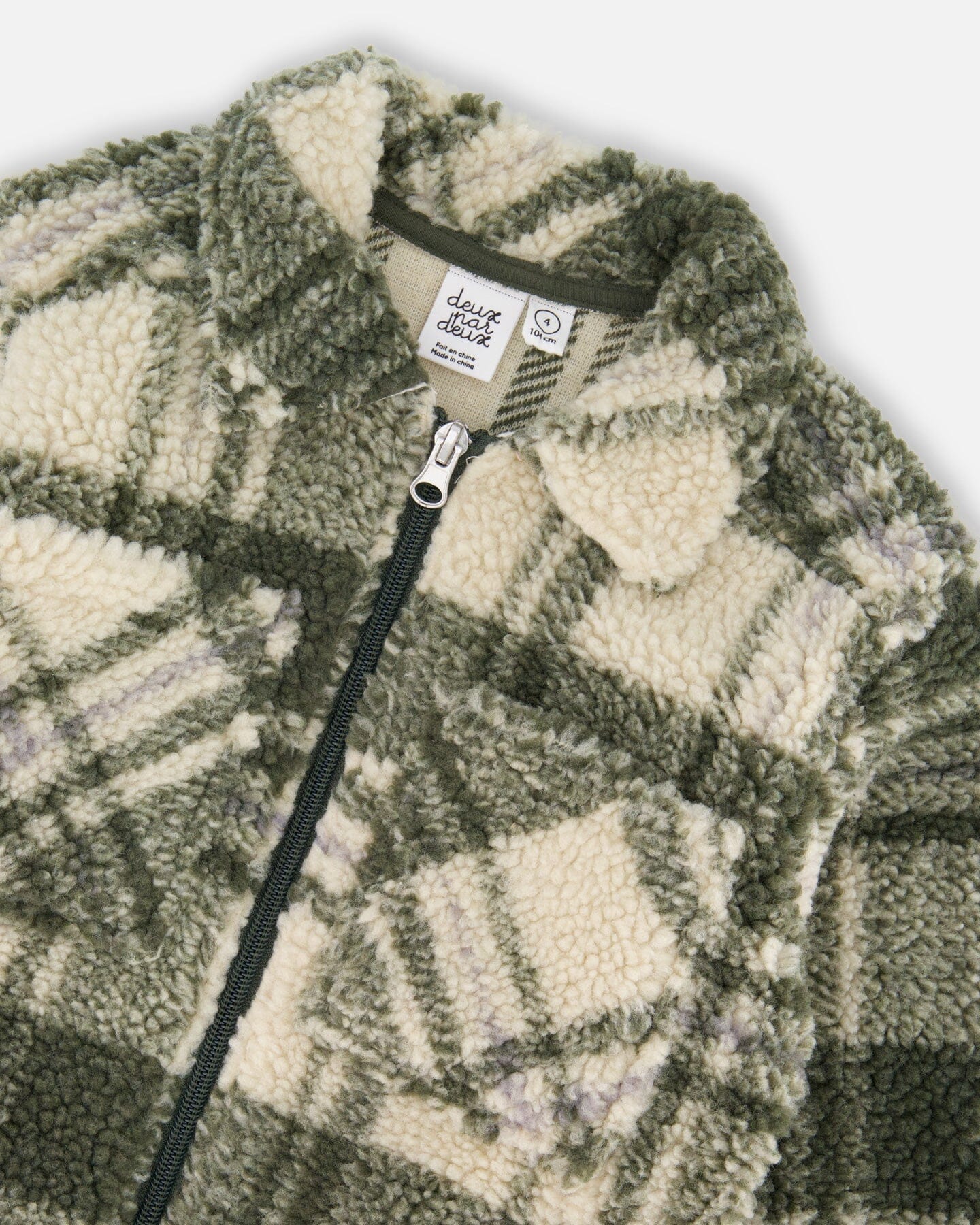 Sherpa Long Sleeve Zip Front Overshirt Sage And Beige Plaid-4