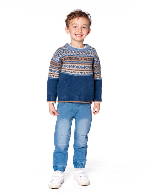 Norwegian Jacquard Knit Sweater Blue And Cream-1