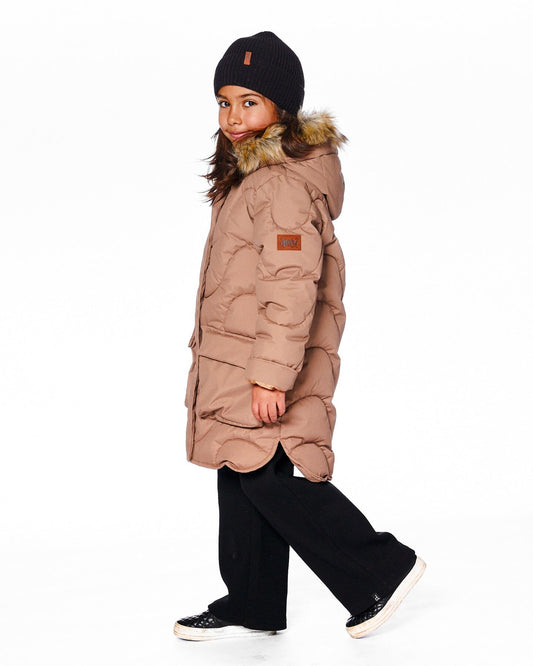 Long Wavy Quilt Puffy Coat Chanterelle-1