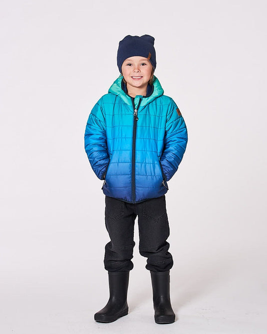 Quilted Mid-Season Jacket Green And Blue Gradient-1