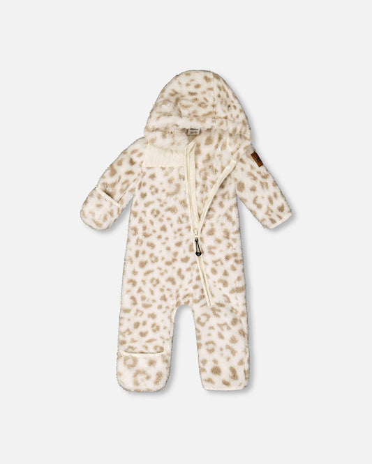 Baby Mid-Season Plush One Piece Outerwear Cream Leopard Print-1