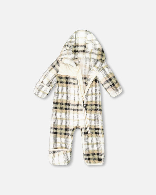 Baby Mid-Season Plush One Piece Outerwear Black And Beige Plaid-1