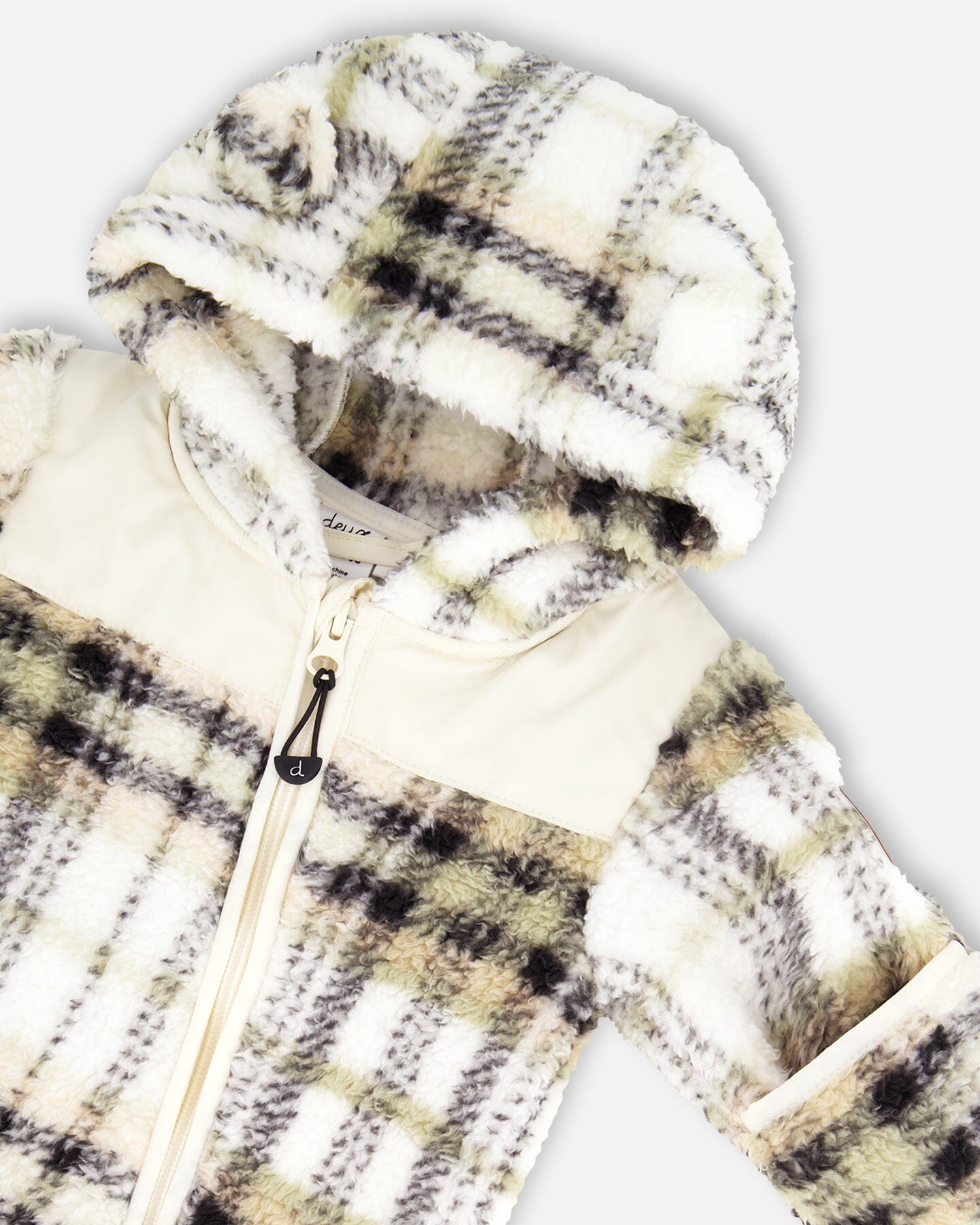 Baby Mid-Season Plush One Piece Outerwear Black And Beige Plaid-2