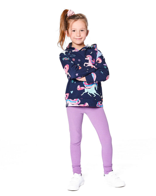 Pullover Fleece Hoodie Navy Unicorn Print-1