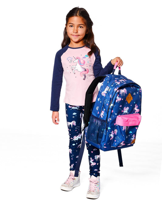 Kids Backpack Navy Unicorn Print-1