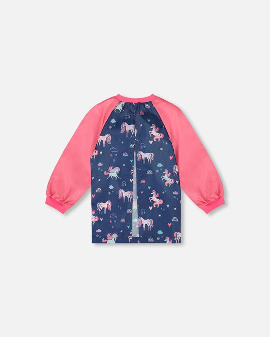 School Apron Navy Unicorn Print-1