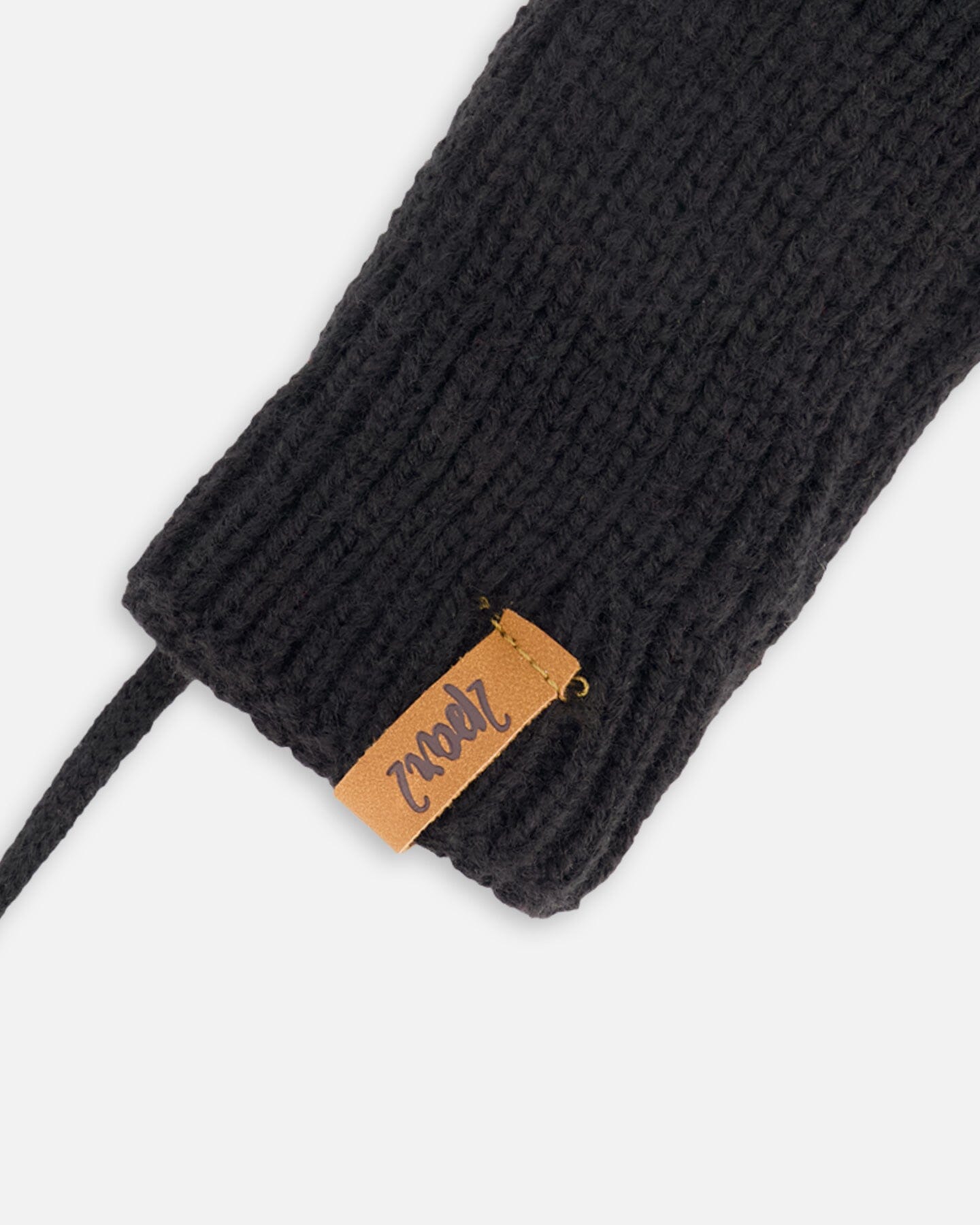 Baby Knit Mittens With String Black-2