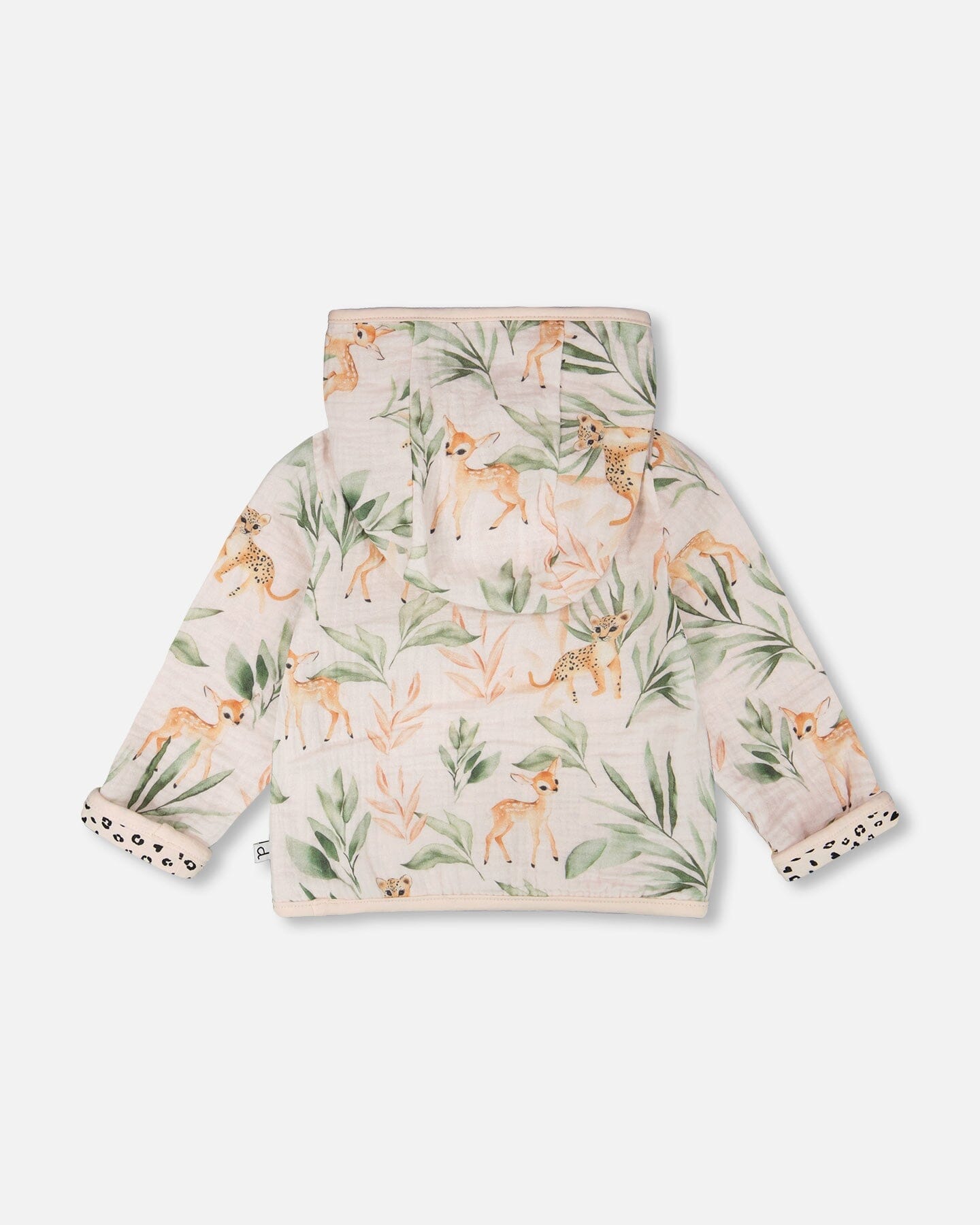Muslin And Organic Cotton Jersey Reversible Hooded Jacket Peach Deer/Leopard Print-4