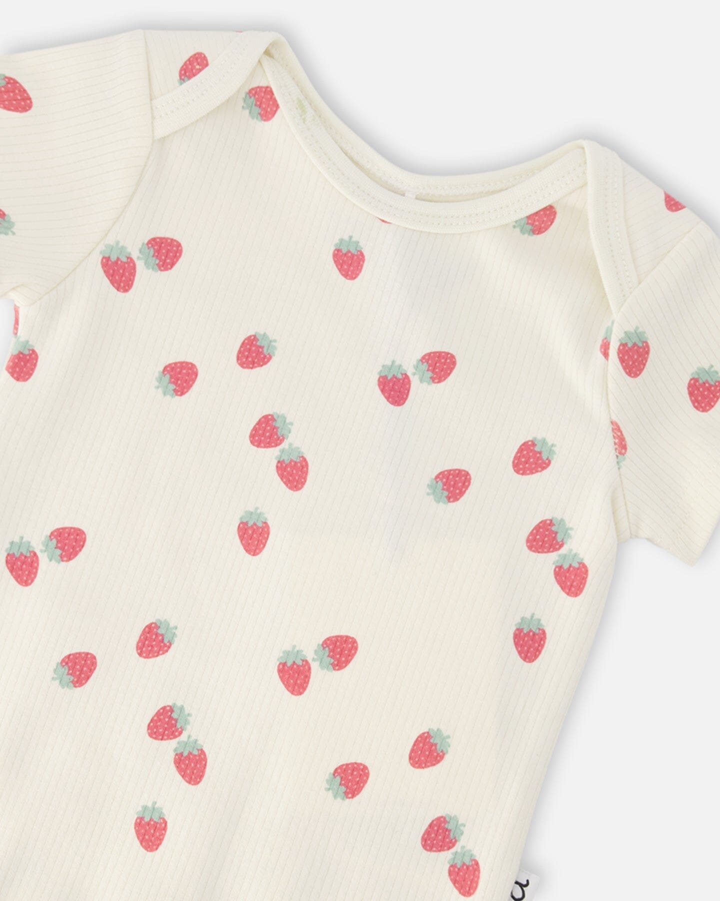 Evolutive Cotton Rib Jersey Onesie White Printed Strawberries-3