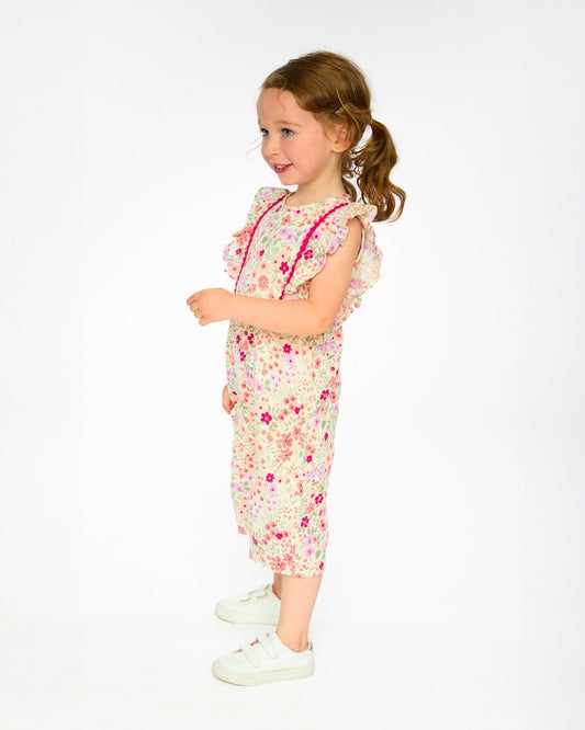 Muslin Jumpsuit Off White Printed Flowers-1
