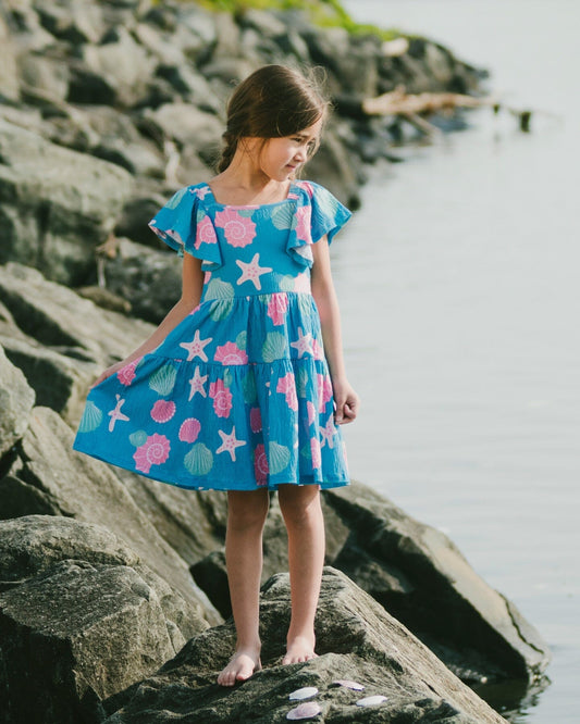 Crinkle Jersey Dress Blue Shell Print-1