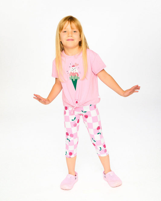 Organic Cotton Jersey T-Shirt With Tie At Waist Pink-1