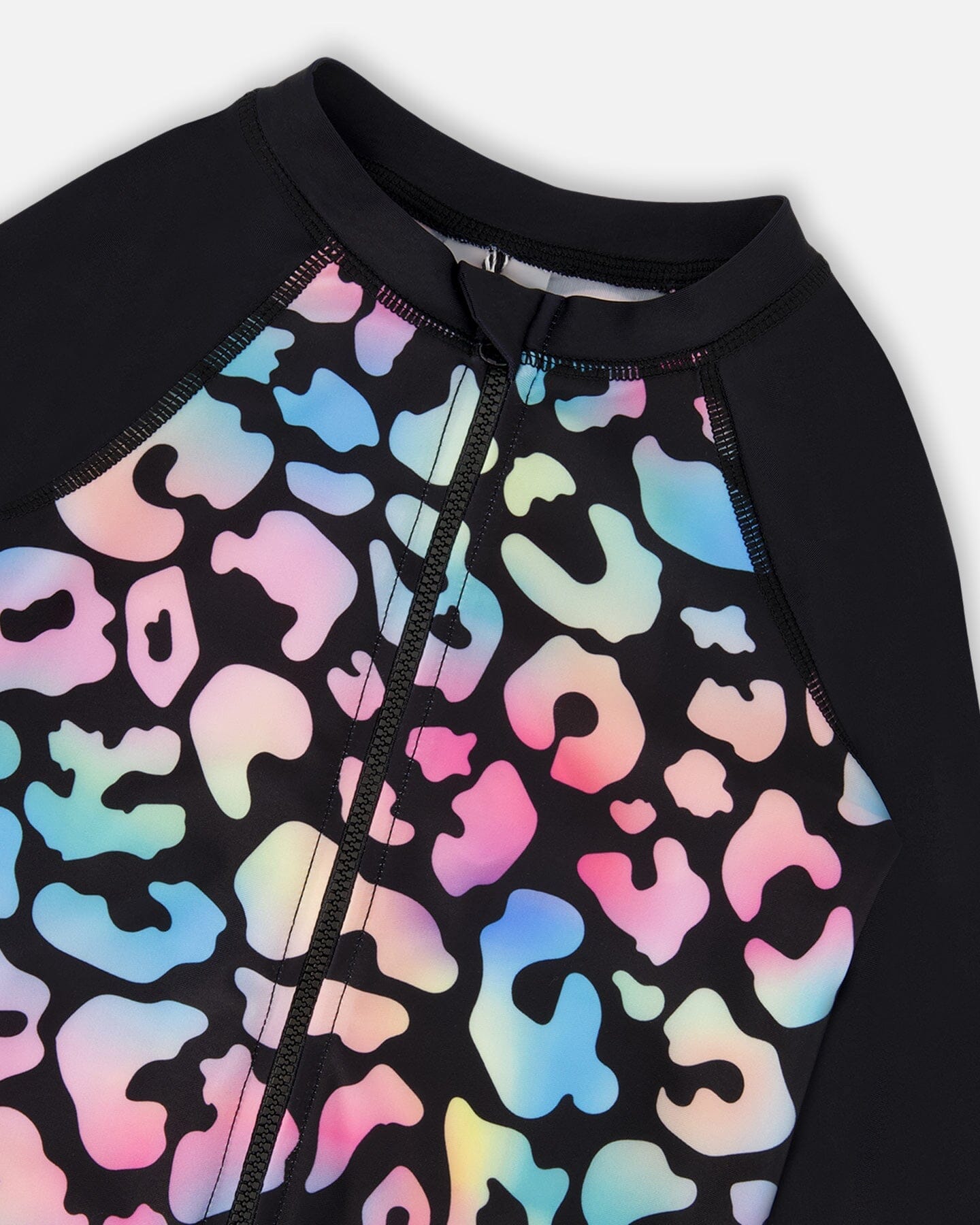 One-Piece Long Sleeve Rashguard Black Leopard Print-3