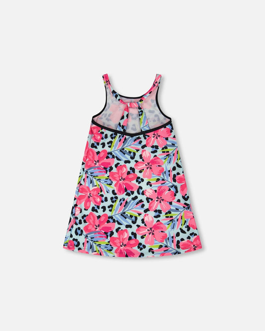 Swim Beach Dress Blue Floral And Leopard Print-1