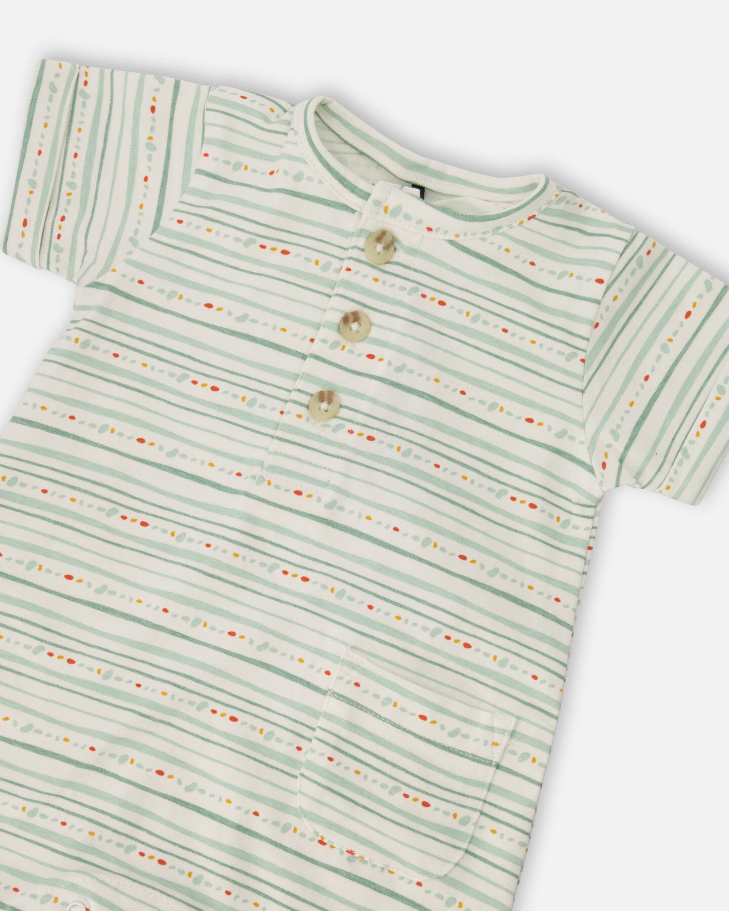 Organic Cotton Romper White Printed Mint Green Lines-2