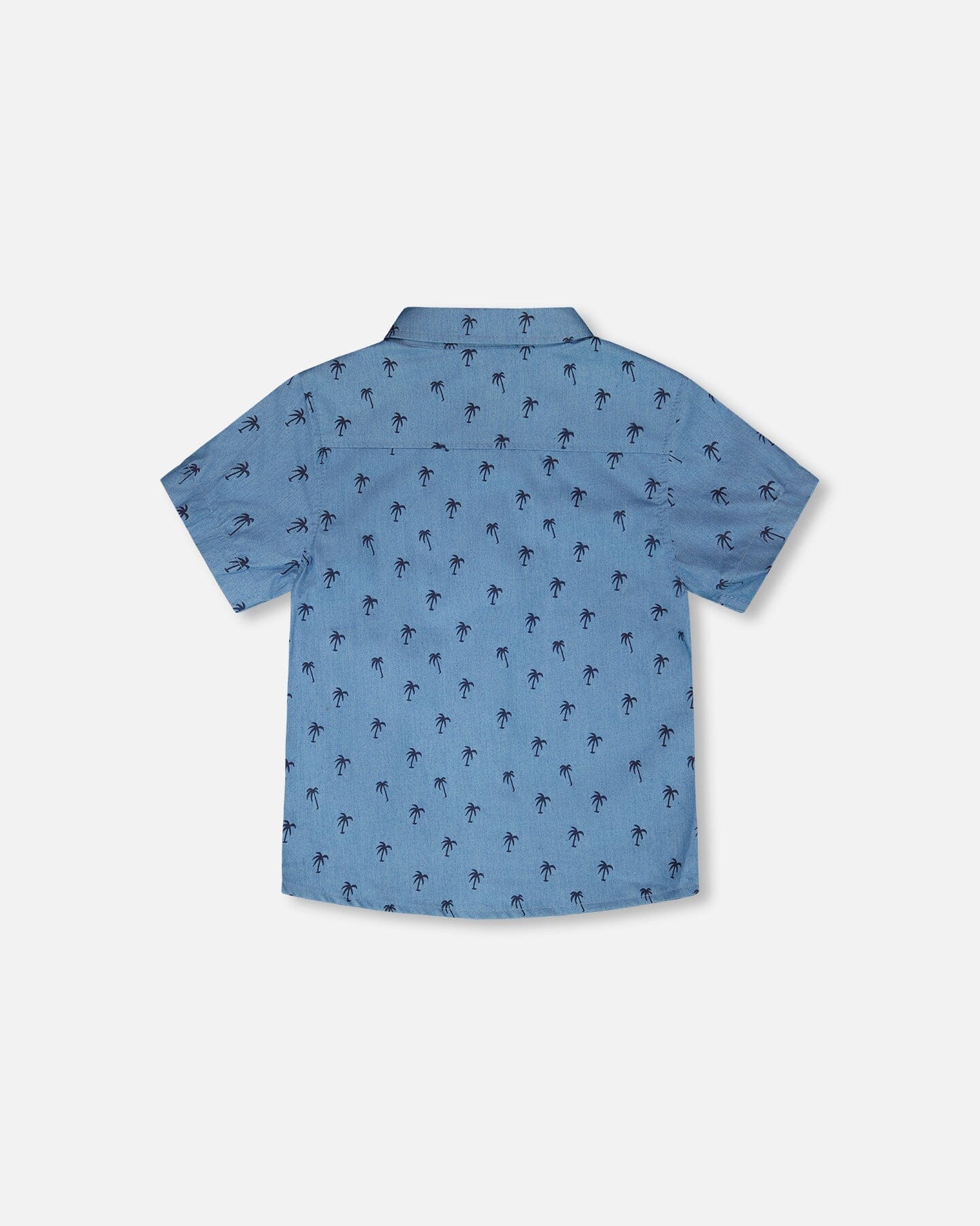 Short Sleeve Chambray Shirt Blue Palm Print-4
