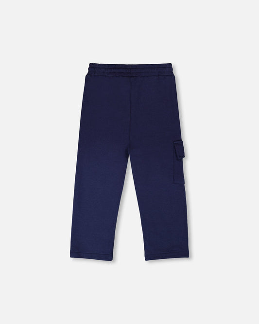 French Terry Sweatpants With Cargo Pocket Dark Blue-1