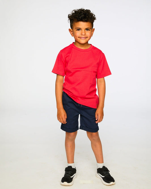 Organic Cotton Colorblock Jersey T-Shirt With Chest Pocket Rouge-1