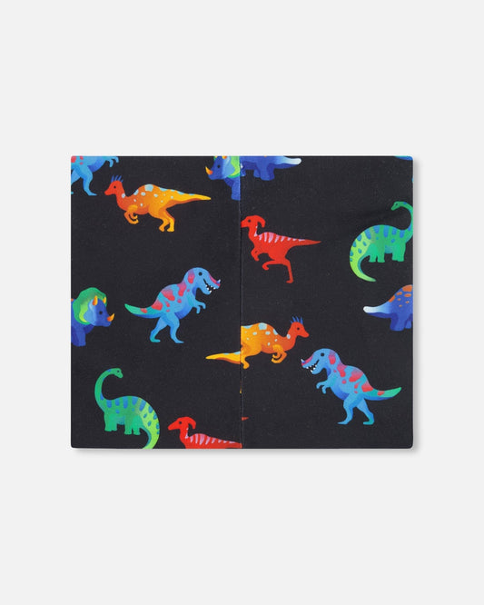 Stretch Jersey Neck Tube Black Dinosaur Print-1