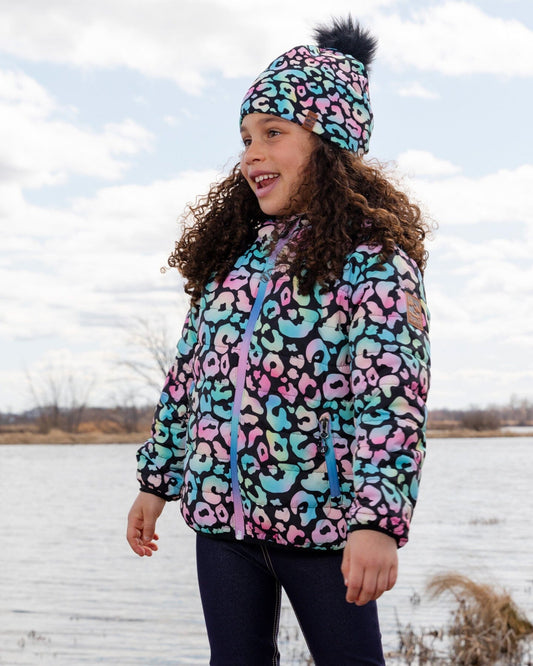 Quilted Mid-Season Jacket Black Animal Print-1