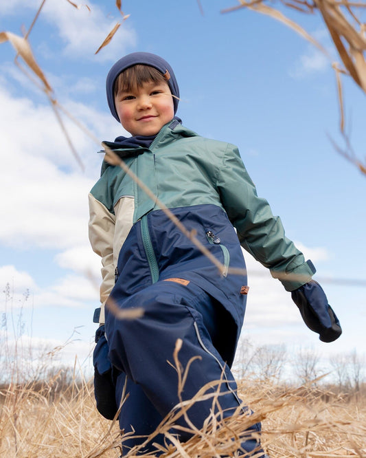 Mid-Season Jacket In Recycled Polyester Dark Green, Beige And Navy-1