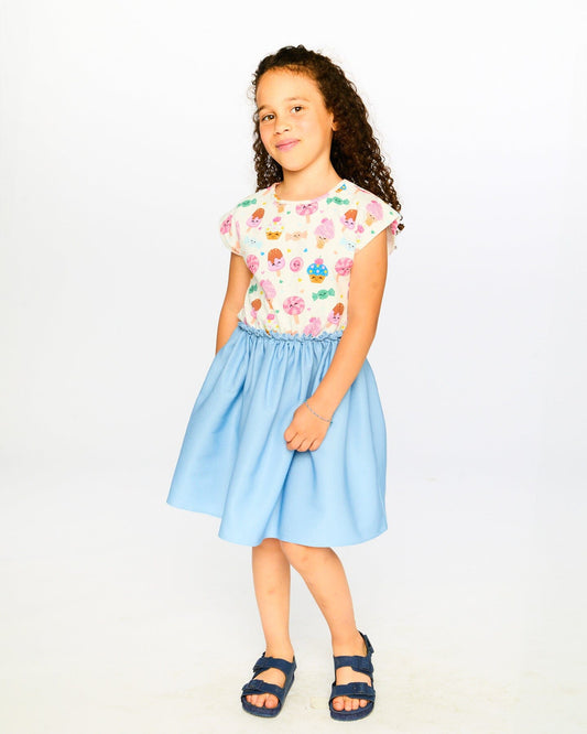 Bi-Material Dress White Candy Print-1