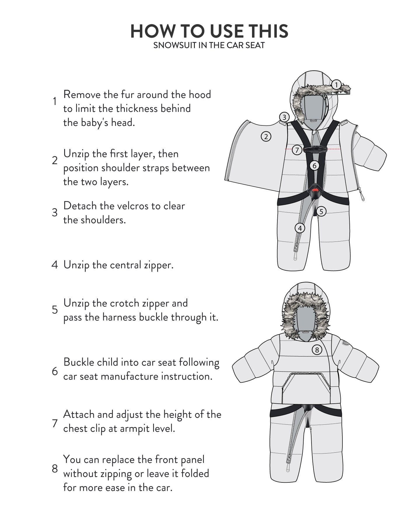 One Piece Baby Hooded Snowsuit Black Designed For Car Seat-4
