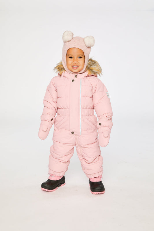Baby Original One Piece Puffy Snowsuit With Removable Mittens And Boots Pale Dusty Pink-1