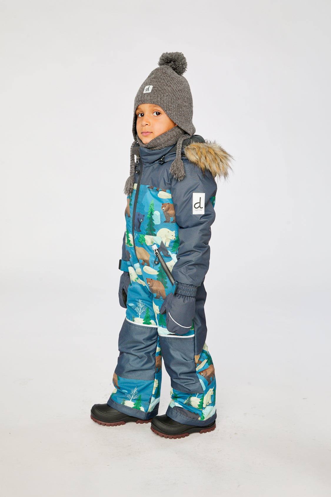 Kids One Piece Discover Snowsuit Blue Bear Print-4