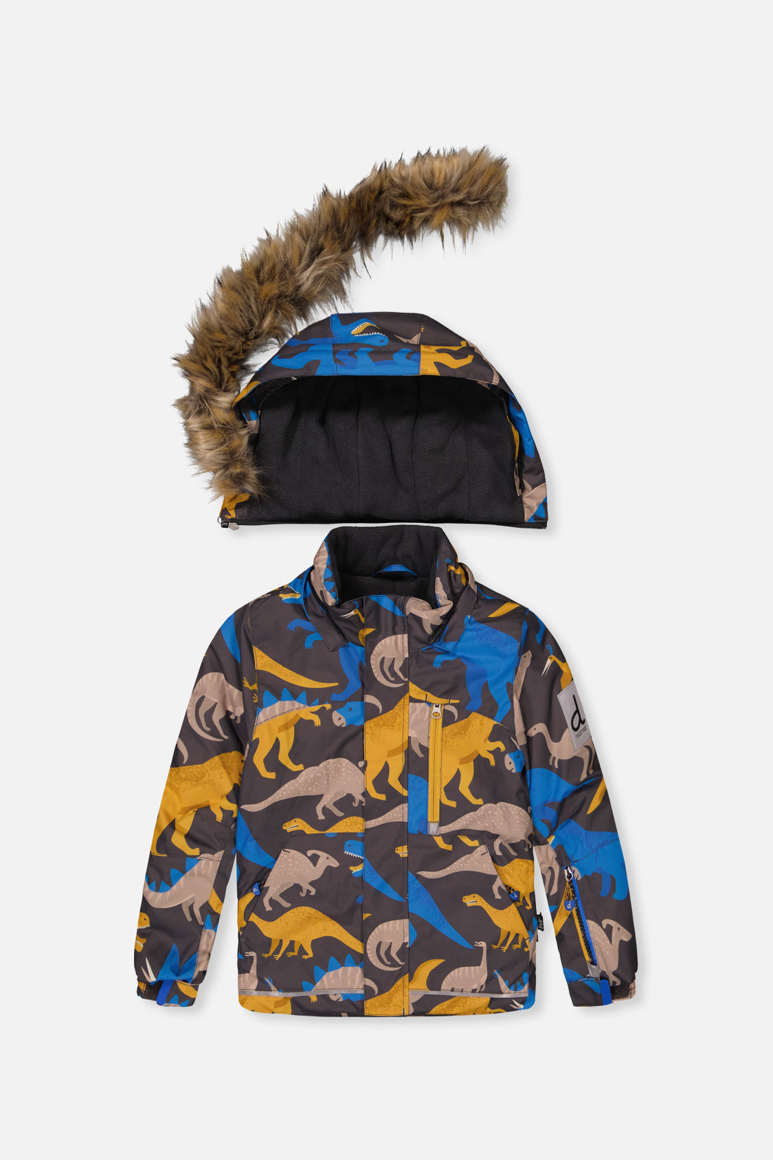 Two Piece Play Snowsuit Grey And Blue Dinosaur Print With Yellow Pants-4