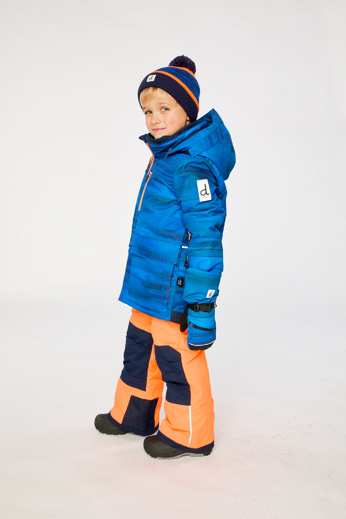 Two Piece Play Snowsuit Navy Blue And Orange With Orange Pants-4
