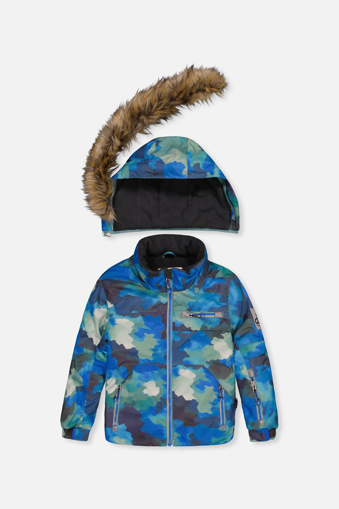 Two Piece Play Snowsuit Blue Camouflage Print With Green Pants-4
