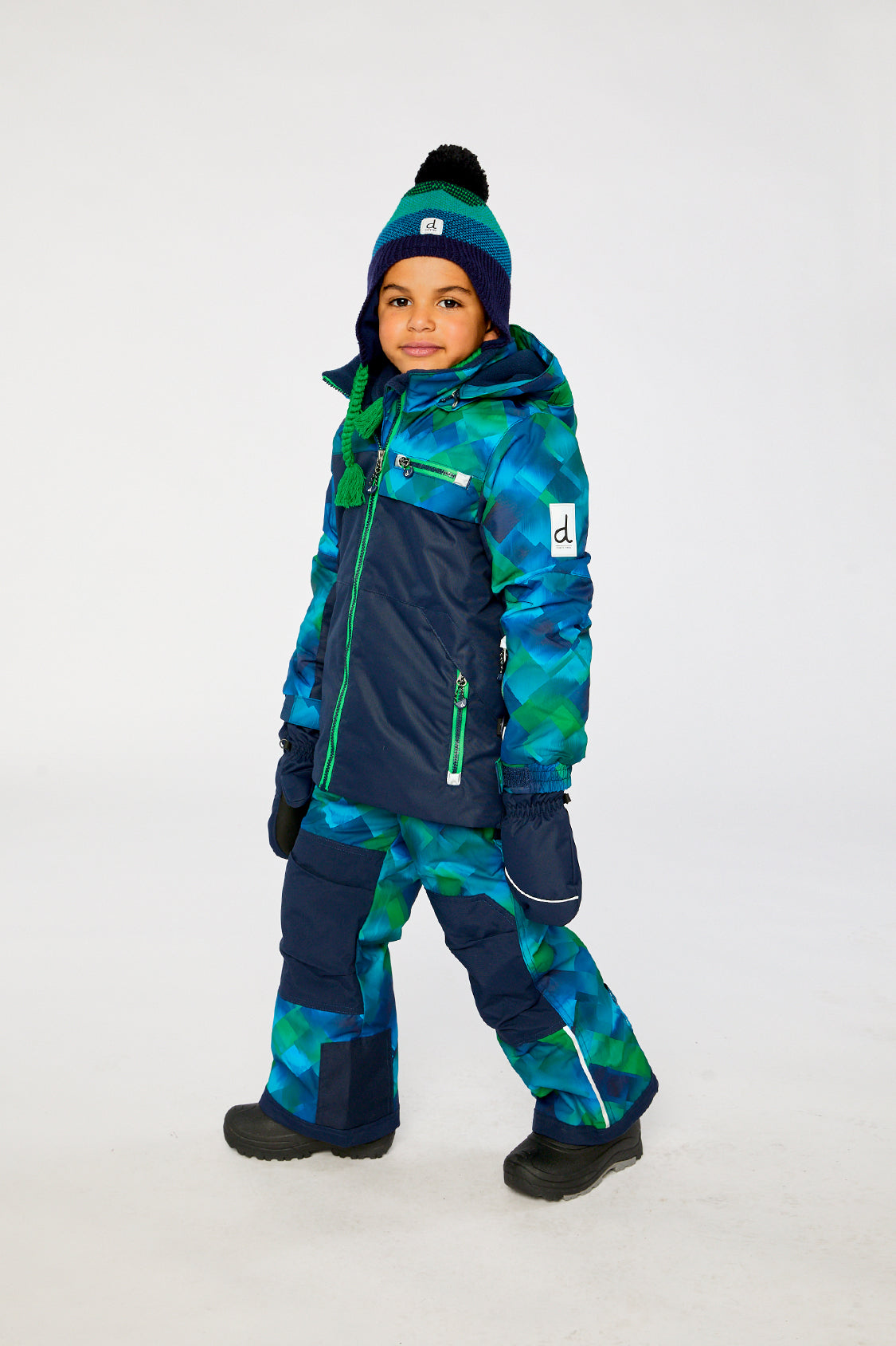 Two Piece Play Snowsuit Blue And Green Checkered Print-4