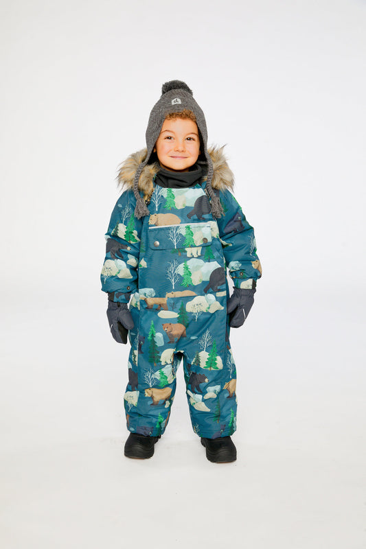 Baby One Piece Snowsuit Adapted For Car Seats Blue Bear Print-1