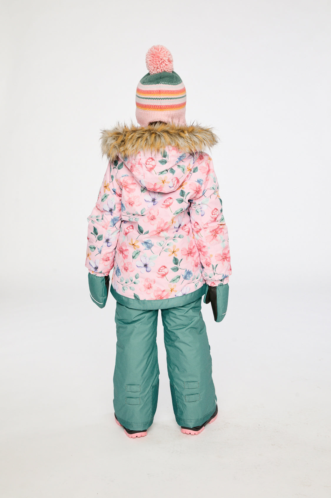Two Piece Play Snowsuit Pink Vintage Floral Print-4