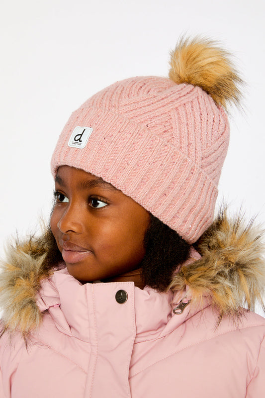 Winter Knit Hat With Pompom Pale Dusty Pink-1