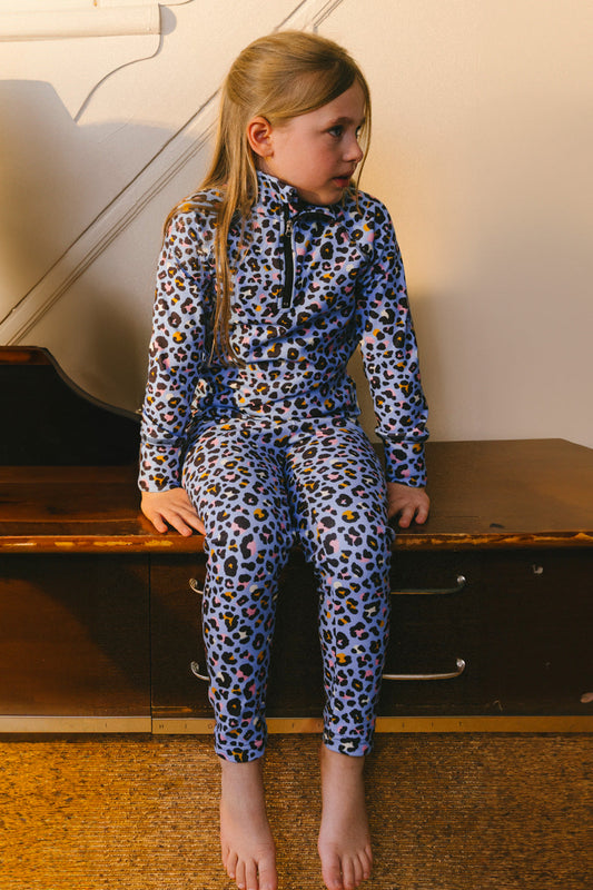 Two Piece Thermal Underwear Blue Leopard Print-1