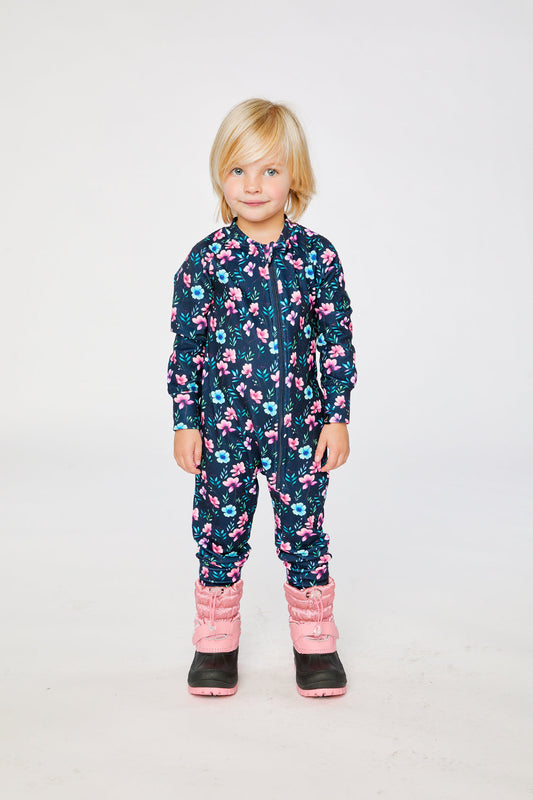 Baby One Piece Thermal Underwear Blue Floral Print-1