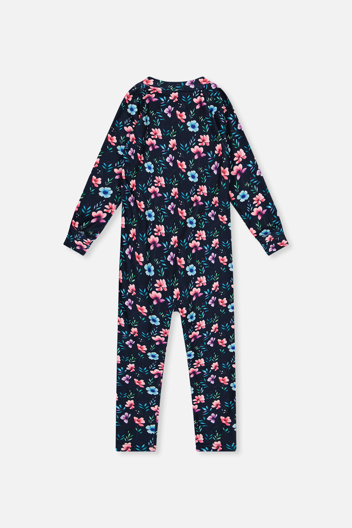 One Piece Thermal Underwear Blue Floral Print-4