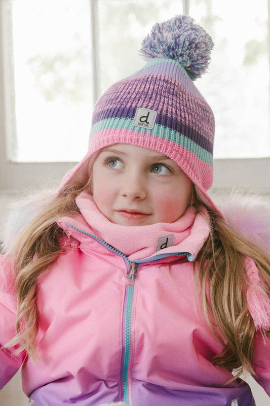 Winter Peruvian Knit Hat With Pompom Mauve And Blue Jacquard-1