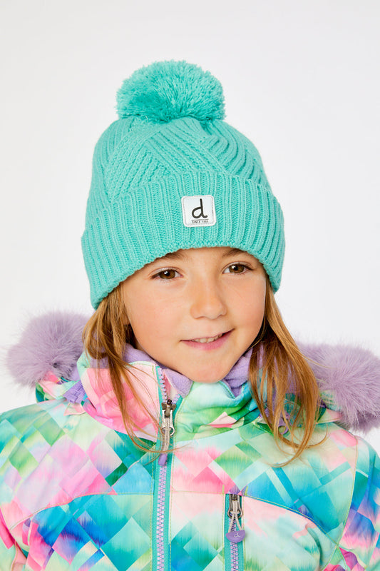 Winter Knit Hat With Pompom Turquoise Blue-1