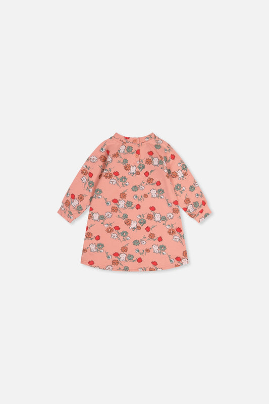 Baby French Terry Dress Pink Cat Print-1