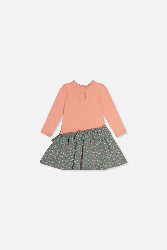 Baby Bi-Material Dress Pale Pink And Green Floral Print-1