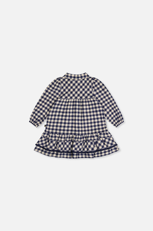 Baby Shirt Dress With Frills Blue And White Gingham Print-1
