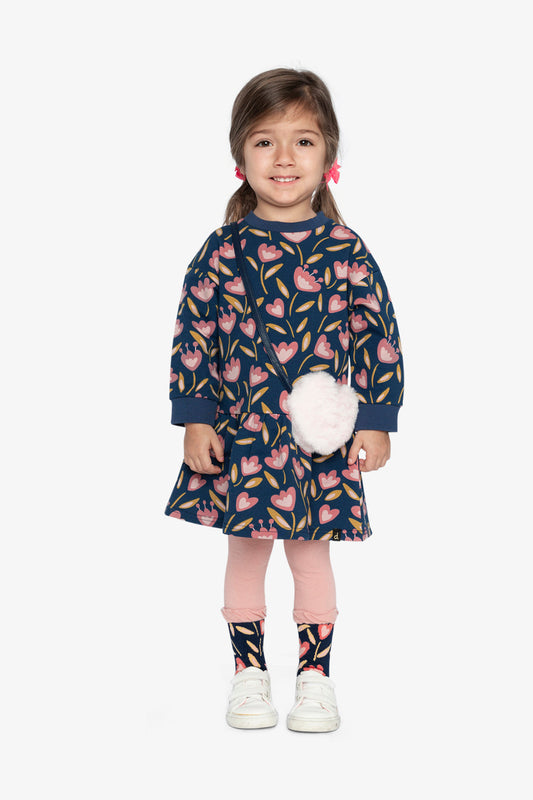 French Terry Dress Blue Tulip Print-1