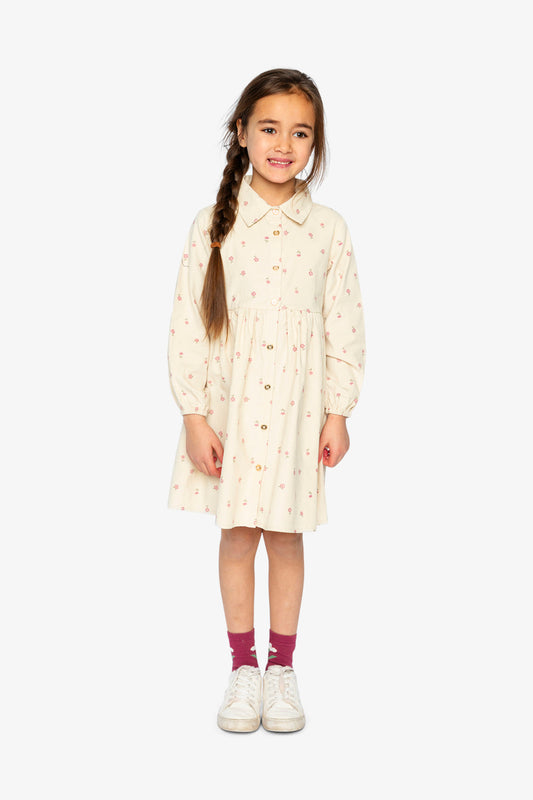 Corduroy Shirt Dress Beige Floral Print-1