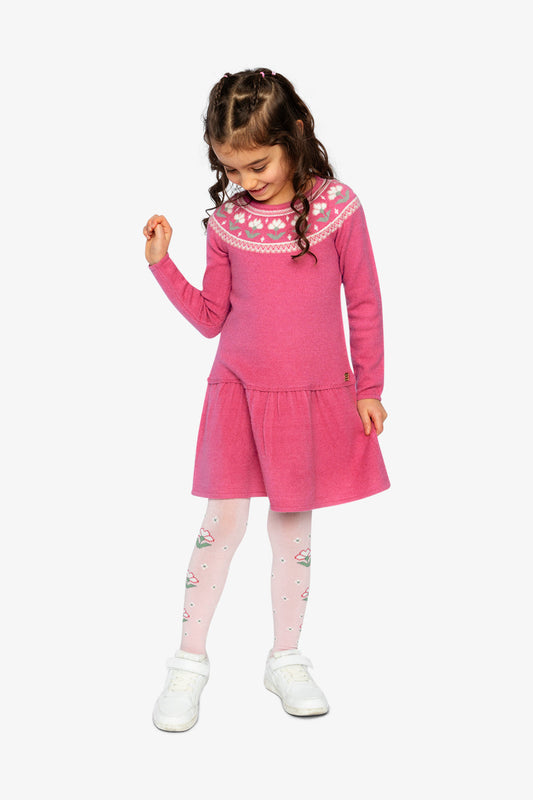 Knitted Dress With Flower Jacquard Raspberry Pink-1