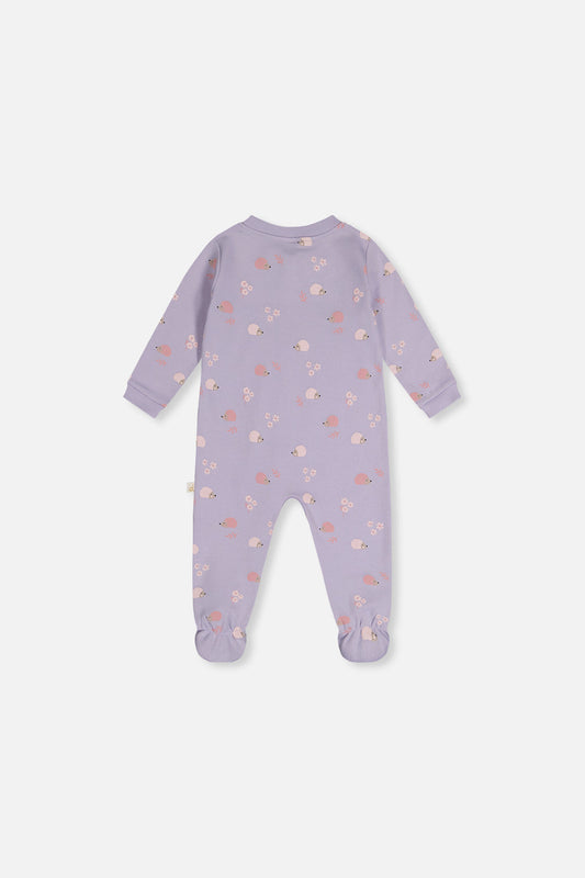 Baby Organic Cotton One Piece Pajama Purple Hedgehog Print-1