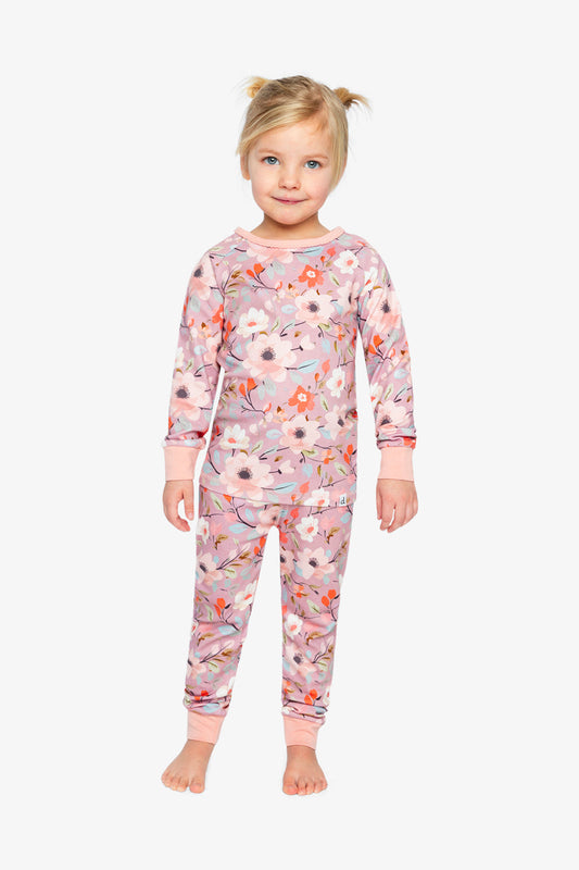 Organic Cotton Two Piece Pajama Set Pink Floral Print-1