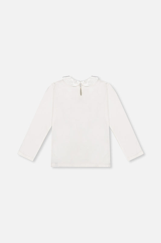 Organic Cotton T-Shirt With Peter Pan Collar Off-White-1